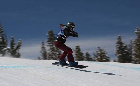 Bega descendant: Mia Chawner surges down the hillside during the USA Snowboarding Association nationals in Colorado last week. 