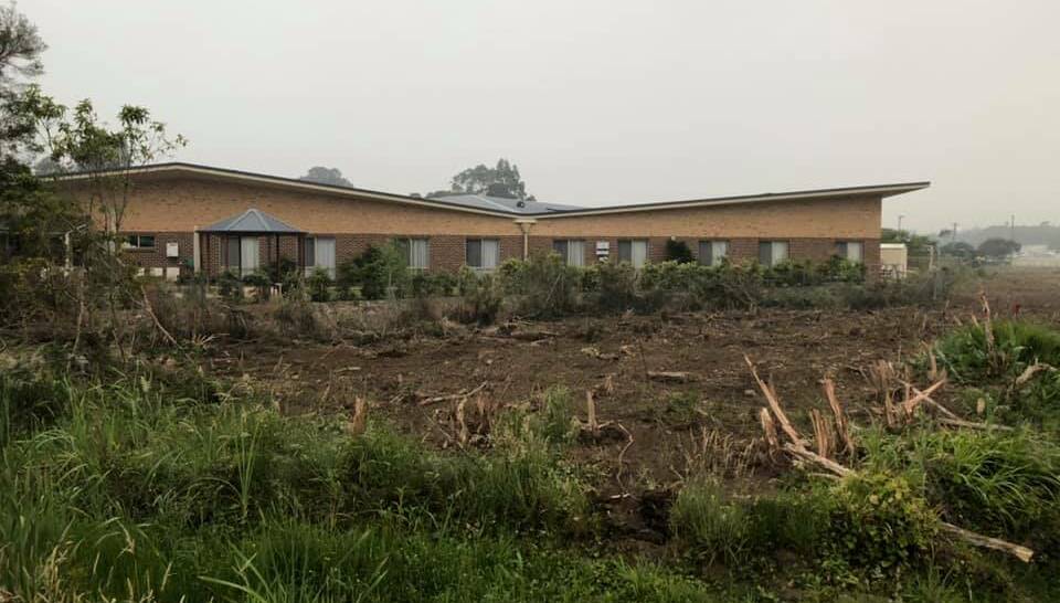 Clearing dangers: Forestry graded firebreaks around the Eden Bupa aged care home with about 40 residents evacuated. Picture: Eden Fire and Rescue crew 286 / Facebook. 