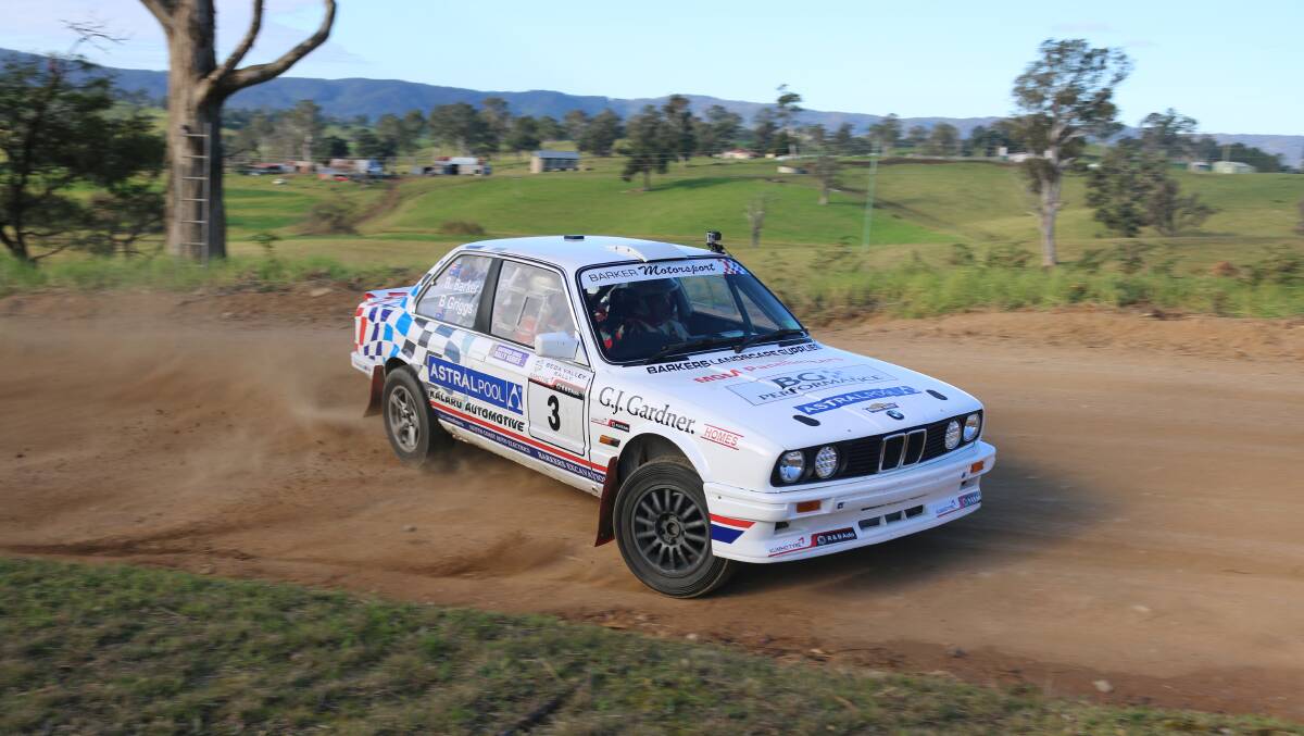 Ben Barker and Beau Griggs on stage one during their 2018 winning run in the Momsen Motors Hyundai Bega Valley Rally. 