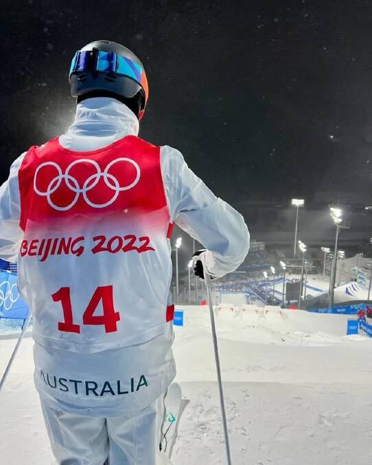 Cooper Woods takes in the view from the starting blocks of the Beijing Winter Olympics moguls event. Picture: Instagram. 