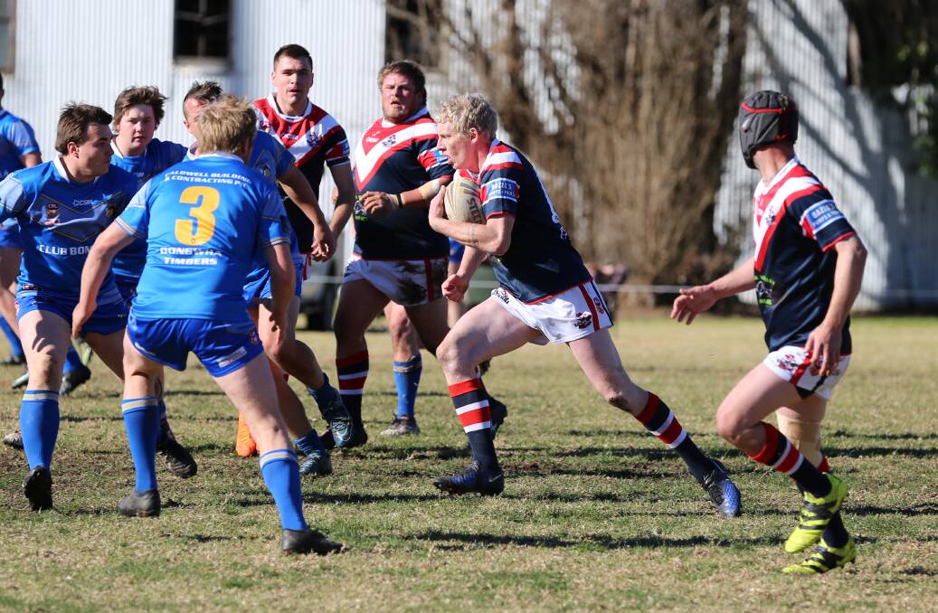 Try-scorer: Lee Fuller - pictured running against the Bombala Blue Heelers - was among the try scorers in Bega's 48-12 win over the Panthers.