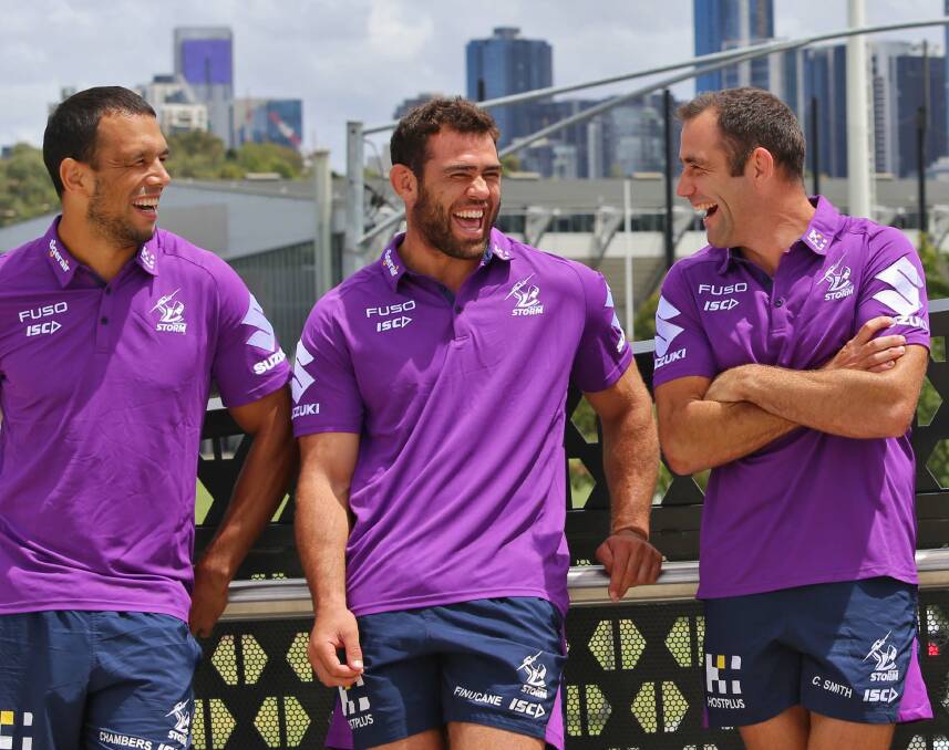 Right man for the job: Dale Finucane, pictured during his vice-captaincy announcement, has been named at number 14 for the Blues in Origin II. Picture: Melbourne Storm. 