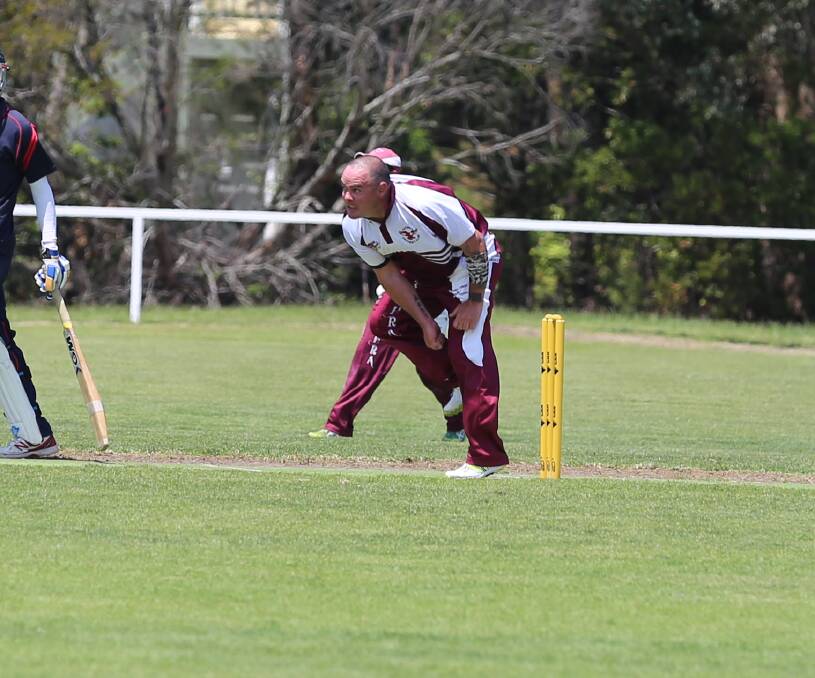 On target: Tathra's opening bowler Adam Check carefully watches his delivery against the Knights on Saturday. 