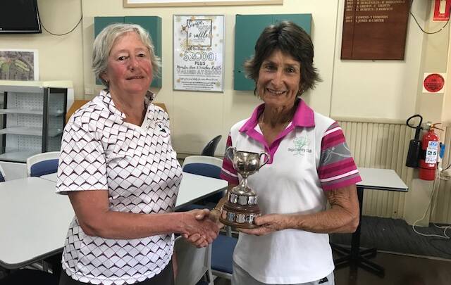 Wendy Rhodes presents Wendy Hergenhan with the Jellat Cup after the competition was wrapped up over the weekend. 