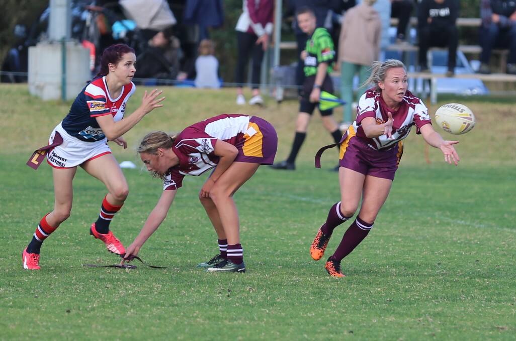 The Tathra Phoenix fire a pass down the line out of dummy half during a clash with the Bega Chicks recently. The Tathra club will be looking forward to a match against the Panthers. 