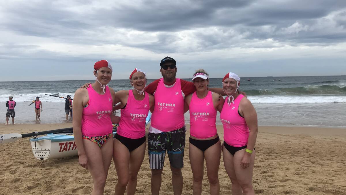 Out in front: The Tathra vet women's crew that won the opening round of the Warilla Bowls Surfboat Premiership at Bulli. Picture: Penny Green. 