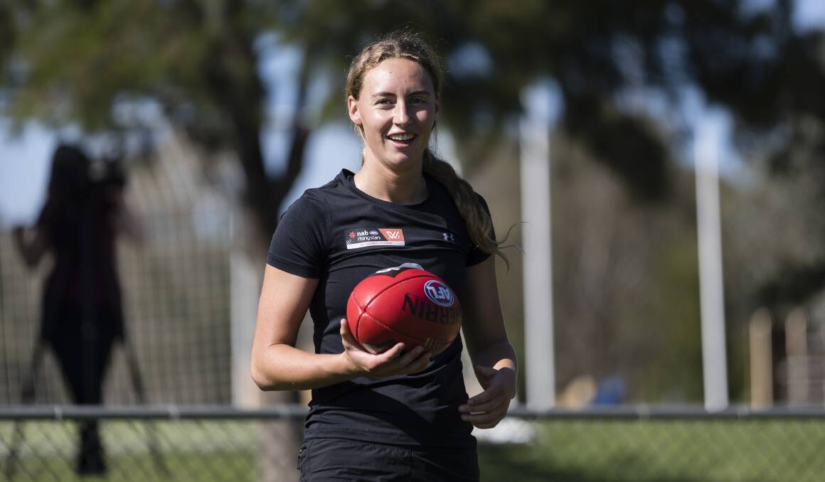 Tarni Evans in training as part of the AFL Women's Academy will make her debut with the ACT Rams later this month, named as part of the under 18s national championships. 