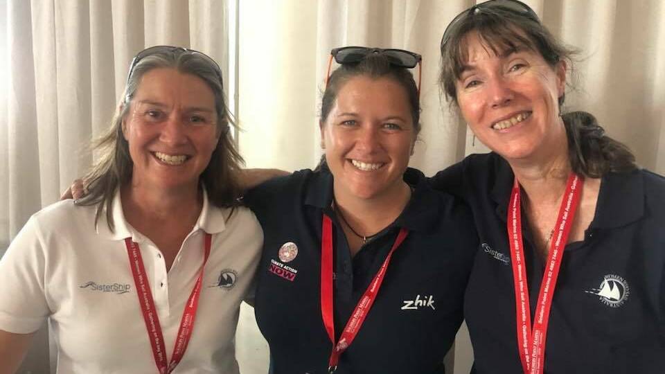 Jackie Parry (left) and Shelley Wright of SisterSHip meet inspirational sailor Lisa Blair, who late last year became the first woman to circumnavigate Australia non-stop, solo and unassisted.
