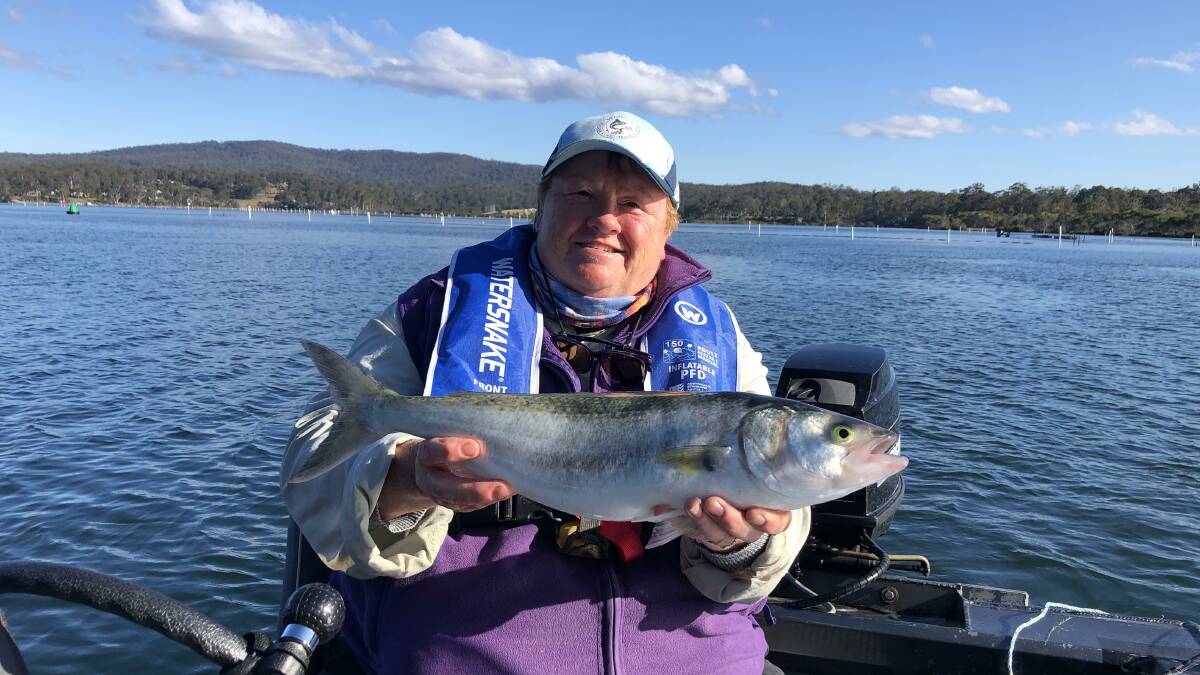 Heather Sutterby Member of Tura Beach with a lovely salmon taken from Pambula Lake.