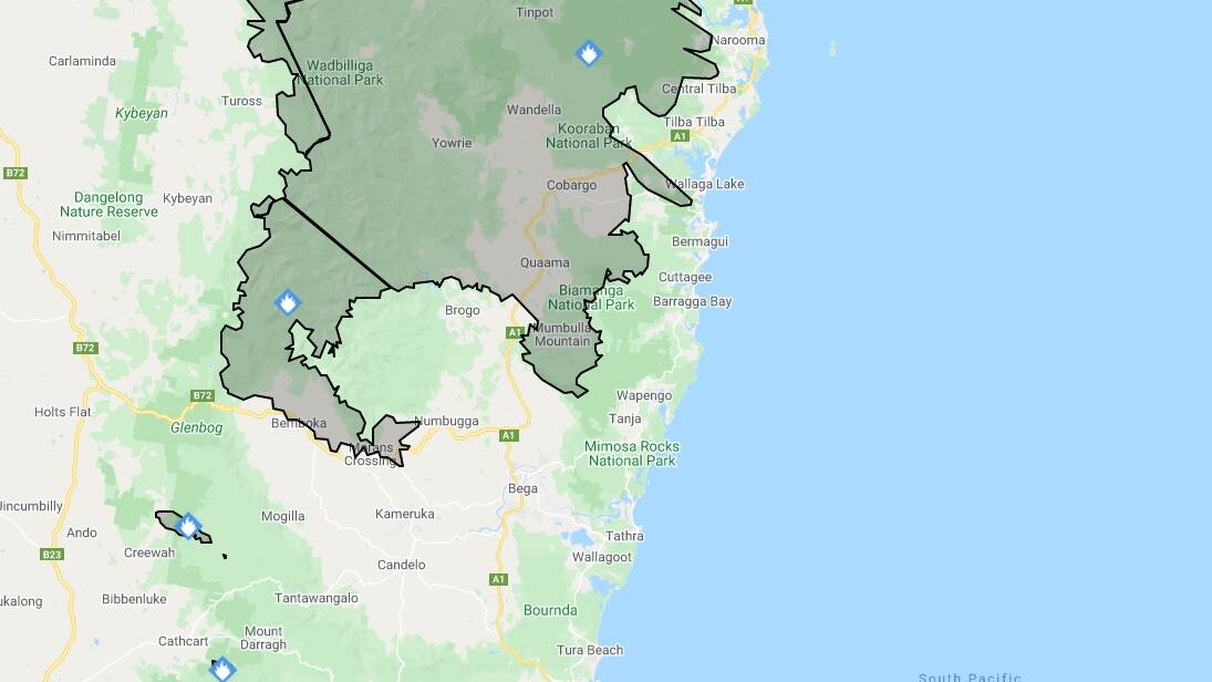 The alert level of bushfires in the Bega Valley by 8am Friday had been downgraded to advice. 
