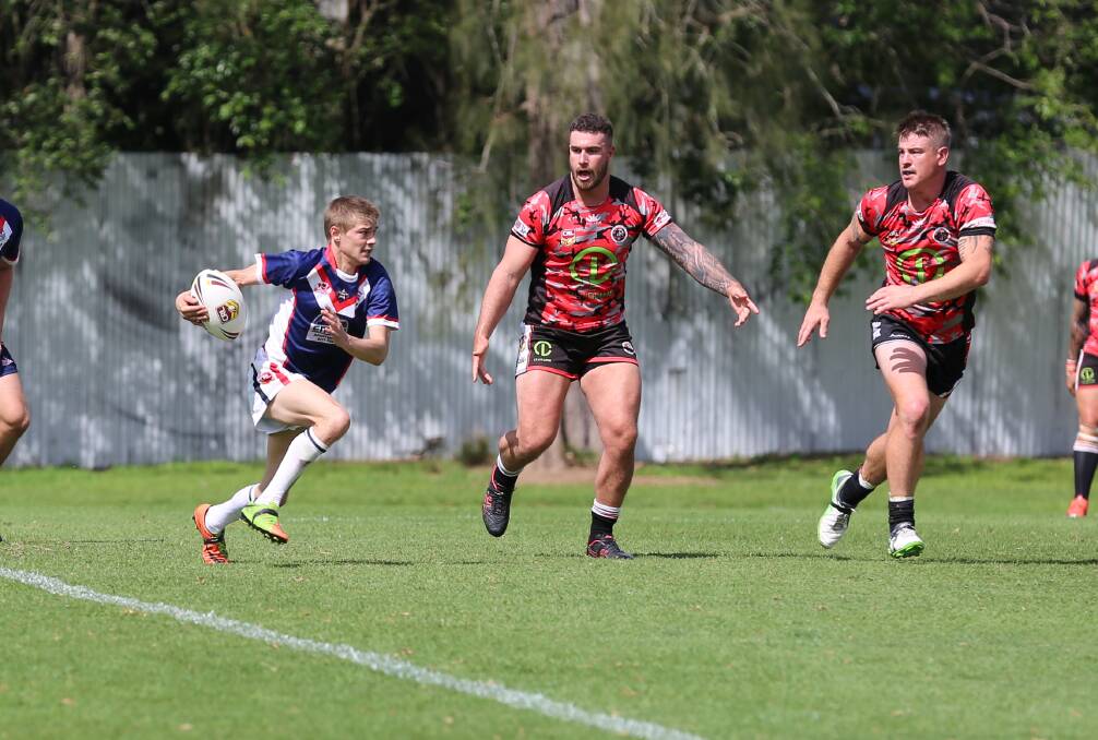 Bega fullback Dylan Londero cuts a line against the North Canberra Bears on Saturday with the clubs battling to a 22-22 draw. 