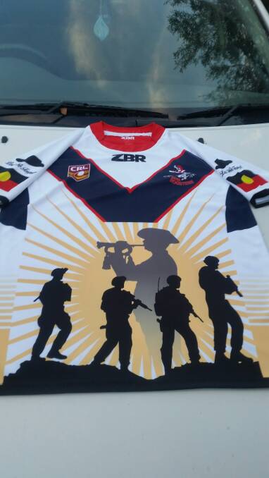 Honouring history: The special jumper the Roosters will wear during an Anzac clash with the Merimbula-Pambula Bulldogs on Saturday. 