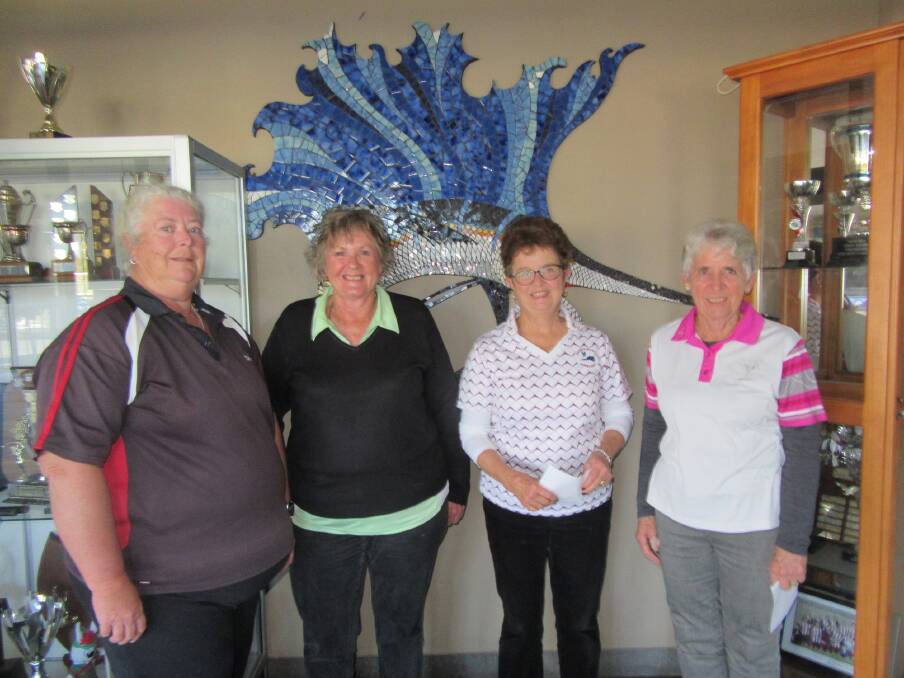 Division winners Pam Hahne, Jan McGrath and Sue Pauline with visitors trophy winner Sharyn Whiting.
