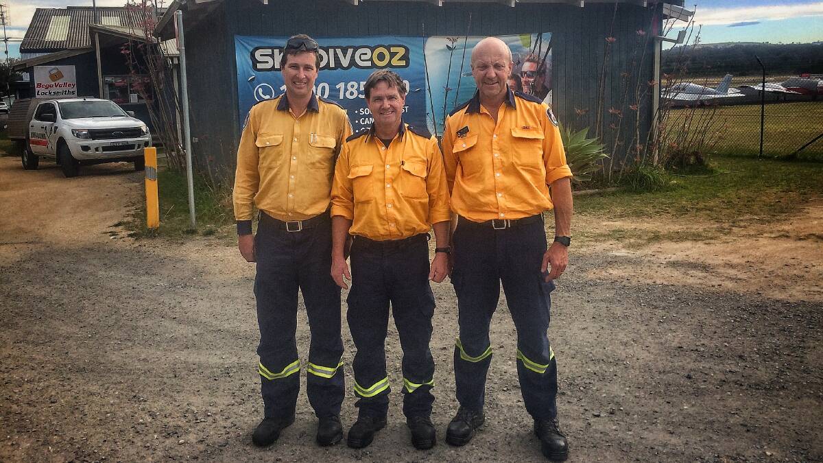 Jason Snell from Dalmeny, Patrick Waddell from Bermagui, and Gary Cooper from Bega at Merimbula Airport. Picture: Supplied.