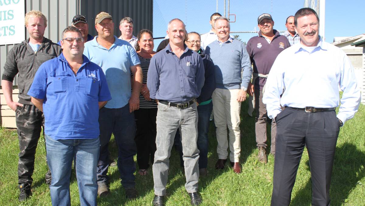 Local dairy farmers with Hunter MP and Shadow Minister for Agriculture Joel Fitzgibbon and Eden-Monaro MP Mike Kelly. Picture: Alasdair McDonald