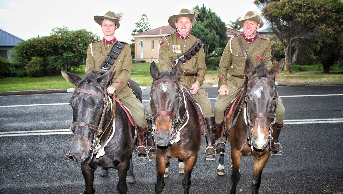 REENACTMENT: Bemboka 7th Light Horse Troop members Jacinta Alcock, Glen Umbers and Rowan Alcock. Picture: Alasdair McDonald