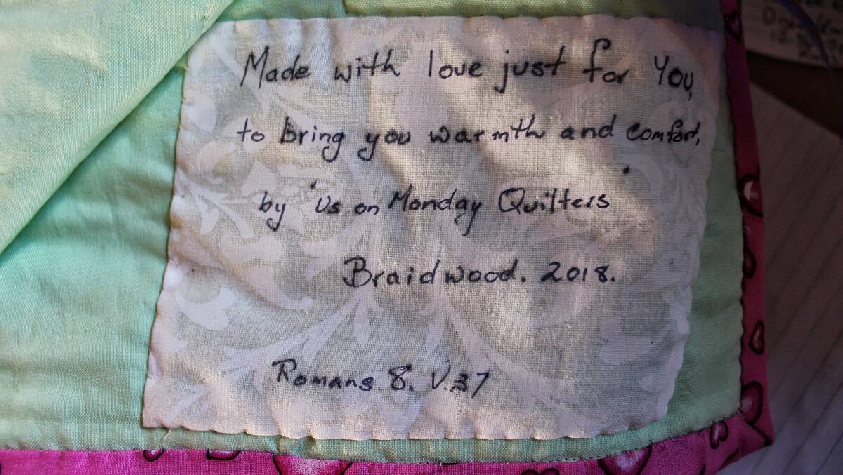 One of the messages left on a donated quilt. Picture: Alasdair McDonald
