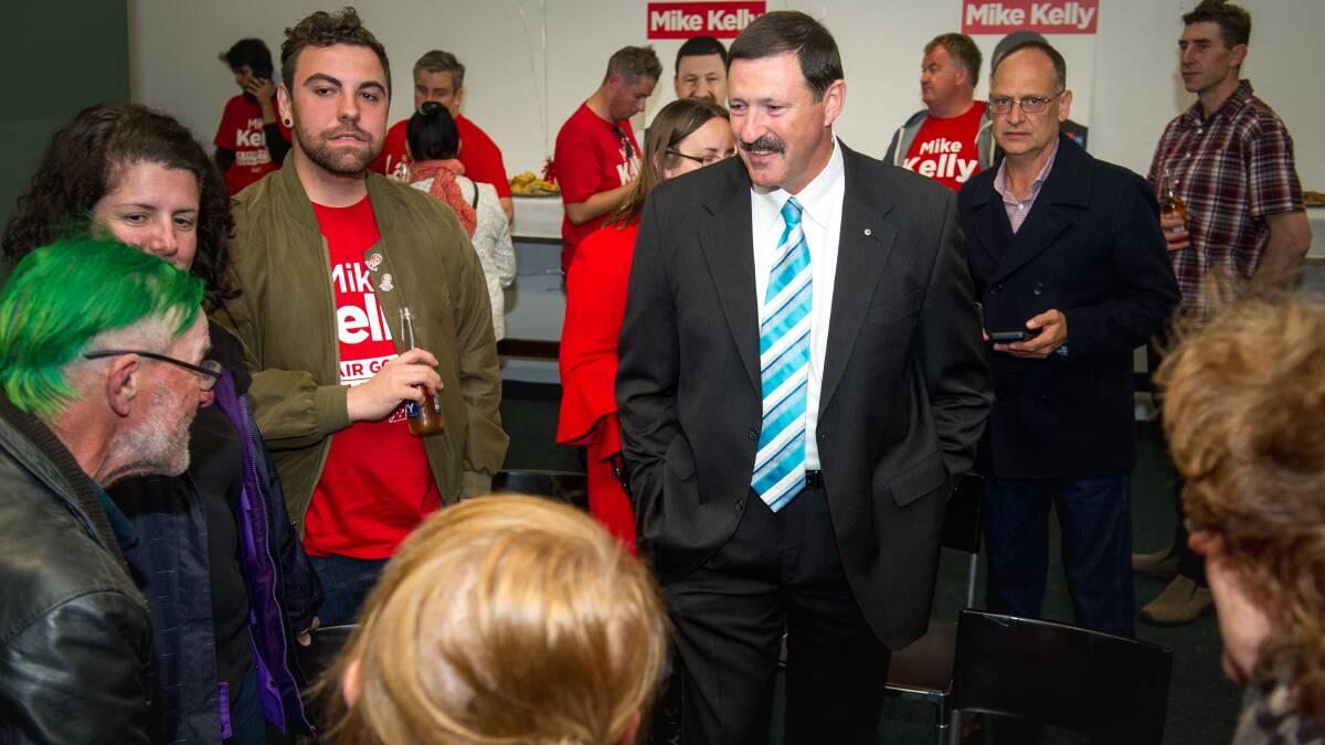 Mike Kelly with his supporters at the Queanbeyan Leagues Club on election night. Picture: Elesa Kurtz
