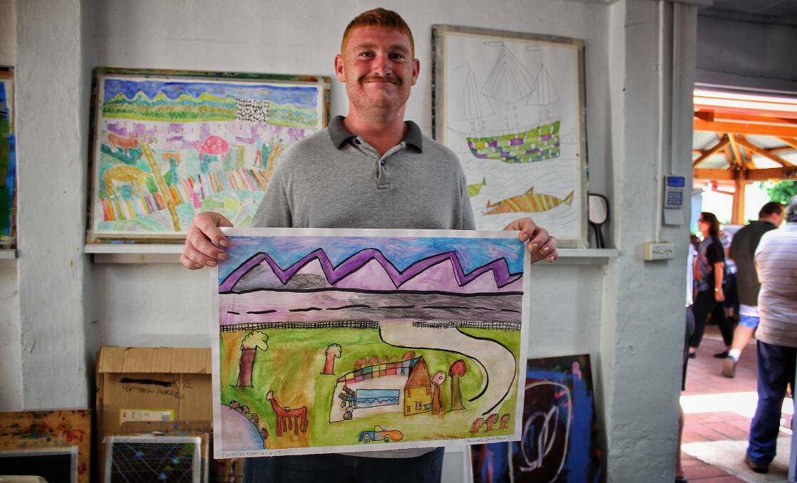 ARTISTIC EXPRESSION: Twenty-four-year-old Corny Moon with one of his paintings titled Mountain Stud Farm. Picture: Alasdair McDonald