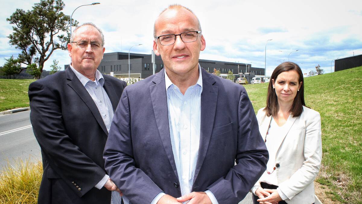 CONCERNED: NSW Opposition Leader Luke Foley with NSW Shadow Health Minister Walt Secord and Labor MLC Courtney Houssos. Picture: Alasdair McDonald