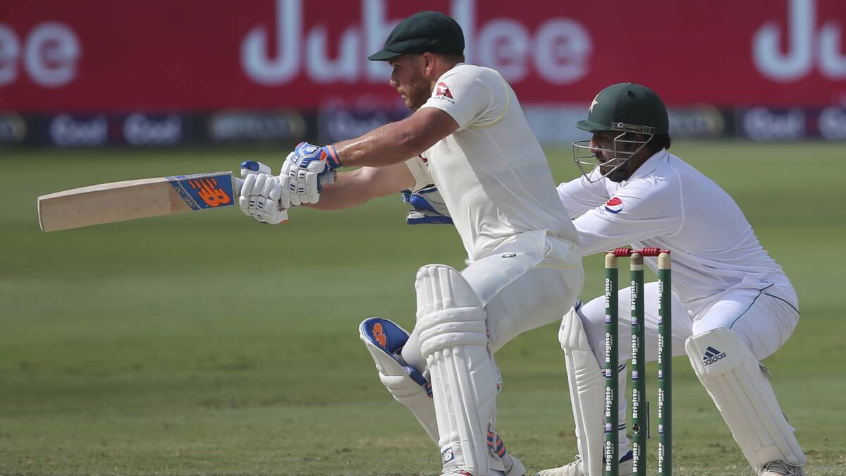 Australian batsman Aaron Finch during his debut Test against Pakistan in Dubai, United Arab Emirates, this week. Picture: Kamran Jebreili
