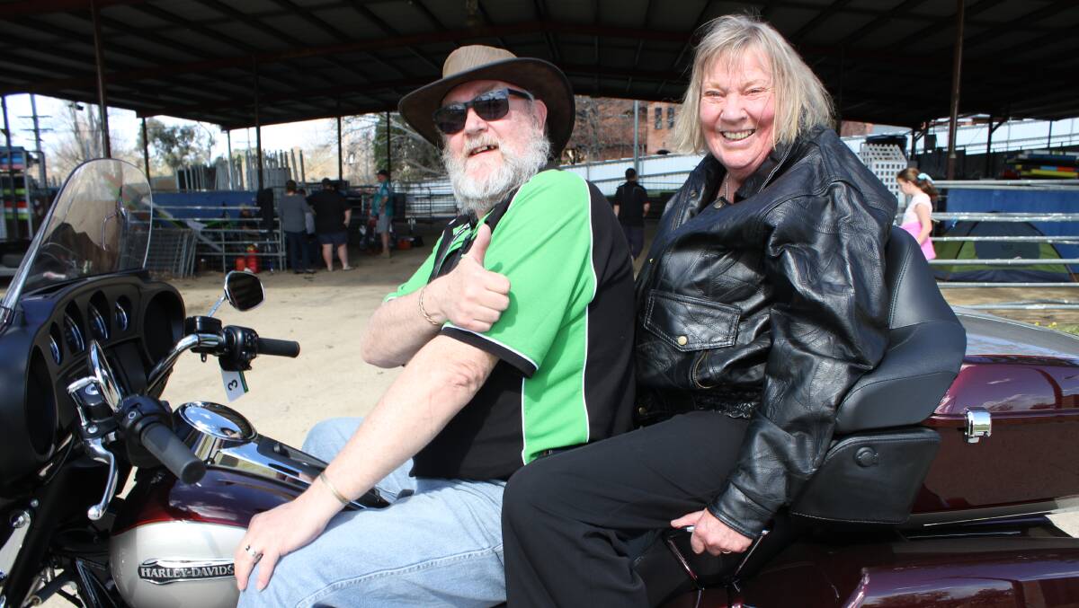 STYLE: George Parker with deputy mayor Liz Seckold at the Bega Valley Motorcycle Expo on Saturday at the Bega Showground. Picture: Alasdair McDonald