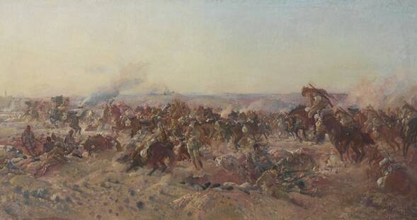 A portrayal of the Battle of Beersheba. Picture: Courtesy of Australian War Memorial