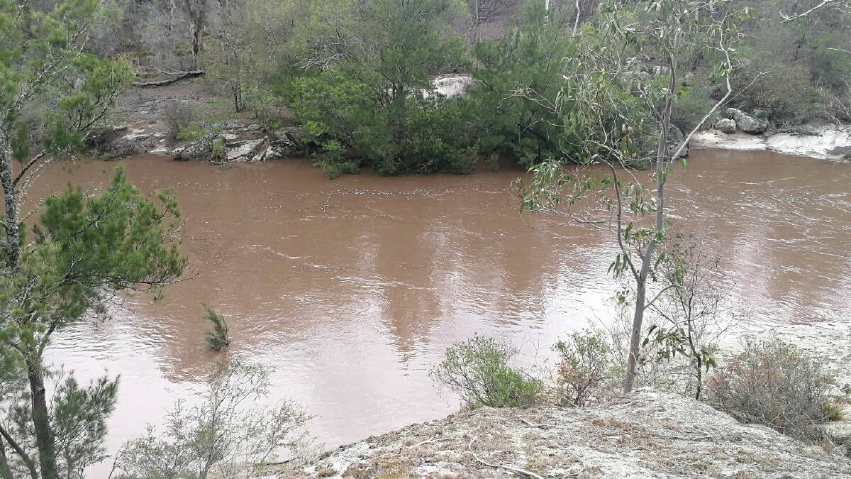 The Brogo River near Bega Valley Shire Council's pump station on Tuesday. Poor water quality from rainfall across the catchment burnt by recent bushfires has compromised the supply. Picture: Supplied