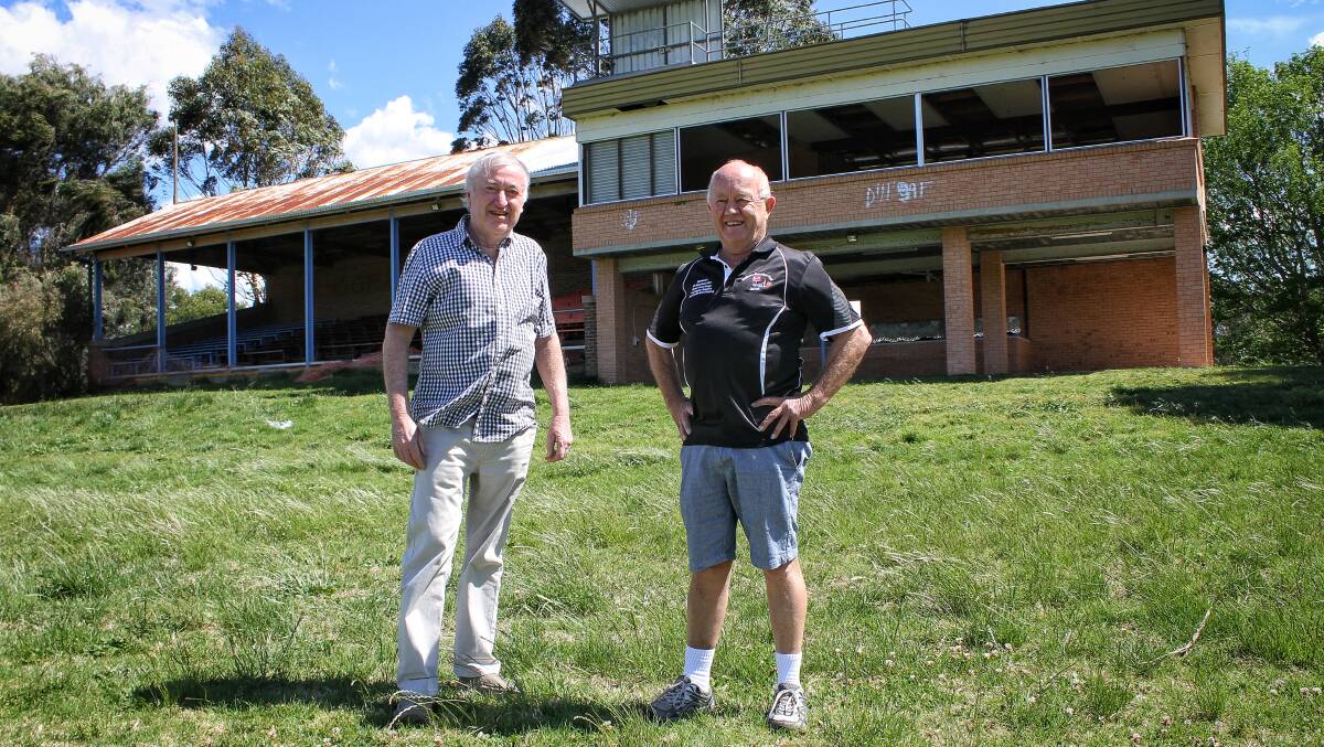 Bega Sporting Complex Committee member Garry Ahkin and Bega's Peter Tuner at the Old Bega Racecourse. Picture: Alasdair McDonald
