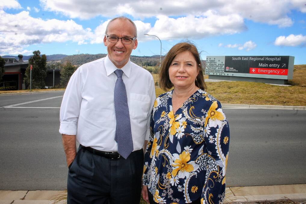 State opposition leader Luke Foley visits the South East Regional Hospital with Labor's Bega candidate Leanne Atkinson. Mr Foley said it would 'stand to reason' one of his proposed clinics will be run in the state's south.