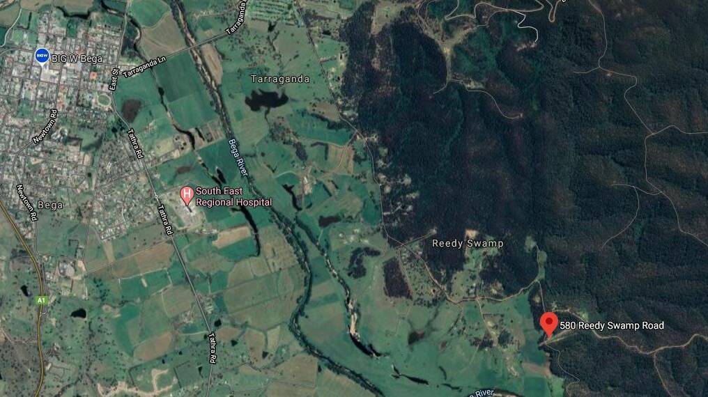 The above satellite image shows just how close the origin of the March 2018 bushfire was to Bega. Picture: Google Maps