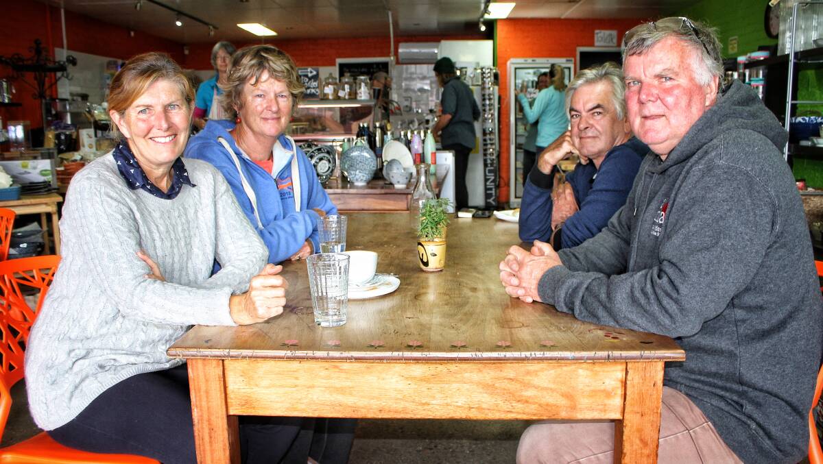 Friends Susie Bell, Pip Marshman, Michael Marshman and Bernie Weise reflect on the week's events on Thursday morning. Photo: Alasdair McDonald