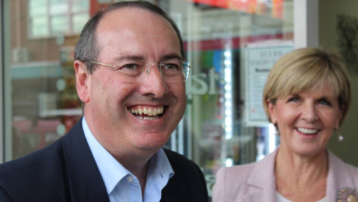 Former MP Peter Hendy visiting Bega with Julie Bishop before the 2016 election. Picture: Alasdair McDonald