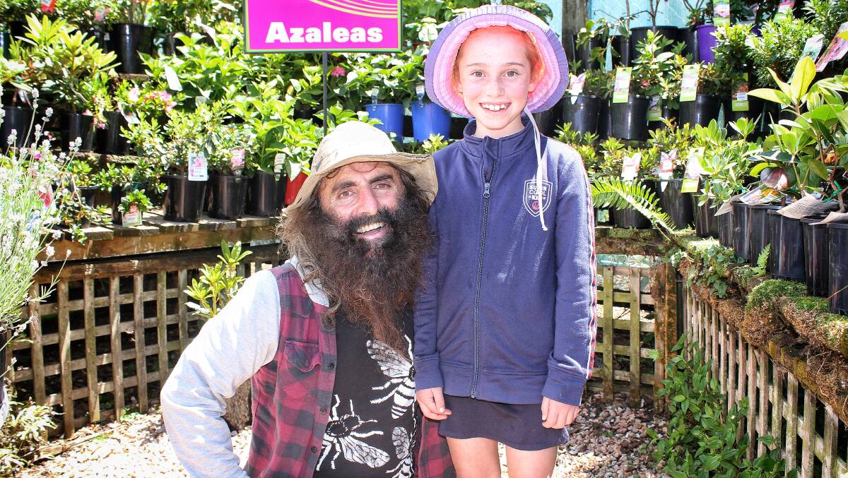 DIGGING IT: Gardening guru Costa Georgiadis with Brigid McAllister at Tura Plant Plus on Saturday. Picture: Alasdair McDonald