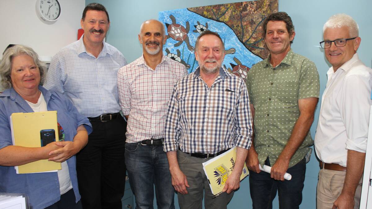 Clean Energy for Eternity's Prue Kelly, Nick Graham-Higgs, Don McPhee, Derek Povel and Matthew Nott with Eden-Monaro MP Mike Kelly (second left) on Friday. Picture: Alasdair McDonald