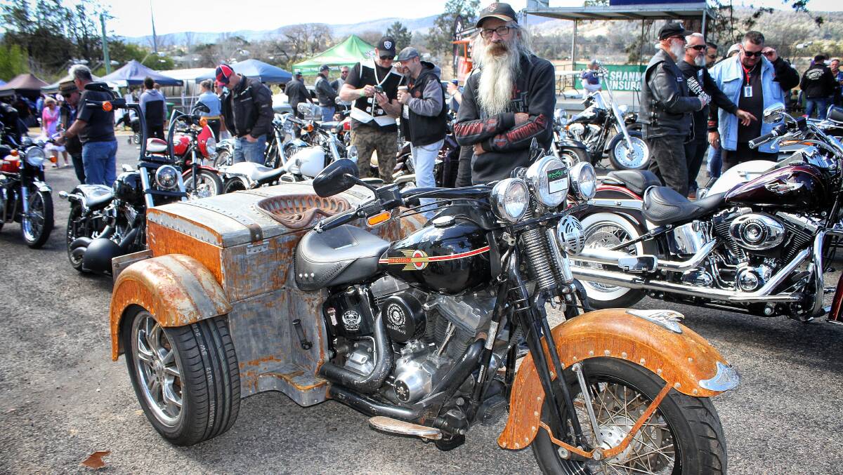 STEAMPUNK: Cobargo's Marshall McKenna with his modified Harley-Davidson at the 2019 Bega Valley Motorcycle Expo. Picture: Alasdair McDonald