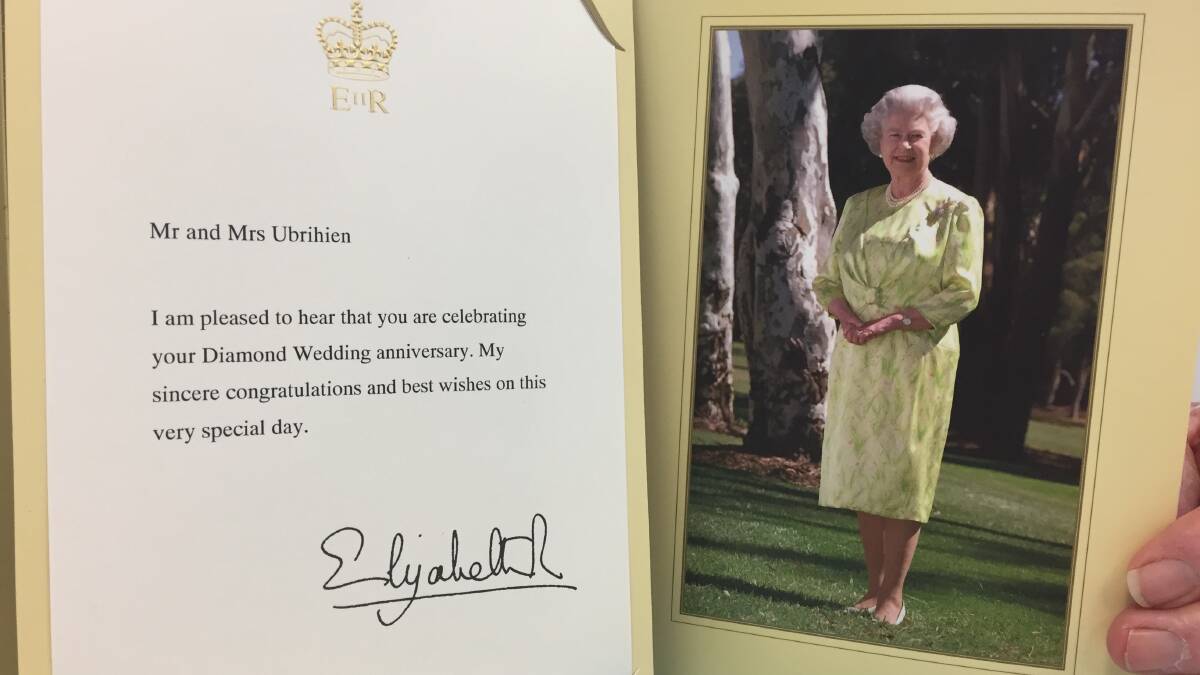 The couple received a letter of congratulations from Queen Elizabeth II.