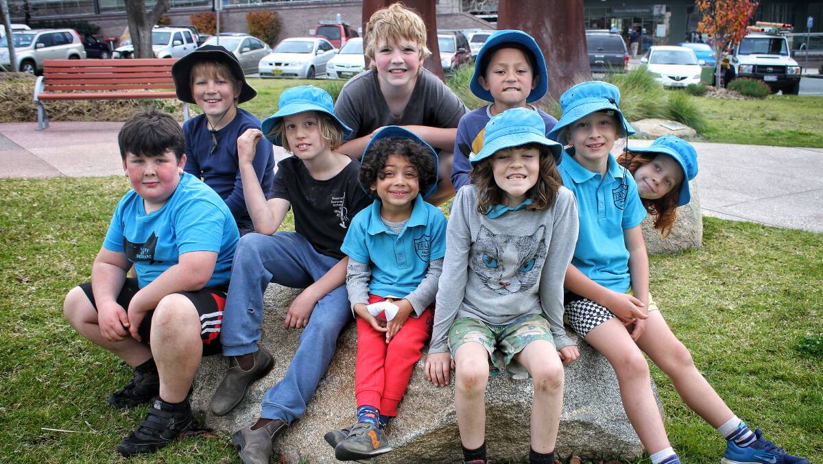LONG TREK: Tanja Public School pupils in Bega on Monday after completing their 23 kilometre Walk Against Want for Oxfam Australia. Picture: Alasdair McDonald