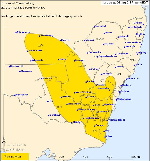 CHART: The storm warning area issued by the Bureau of Meteorology. Picture: BOM.