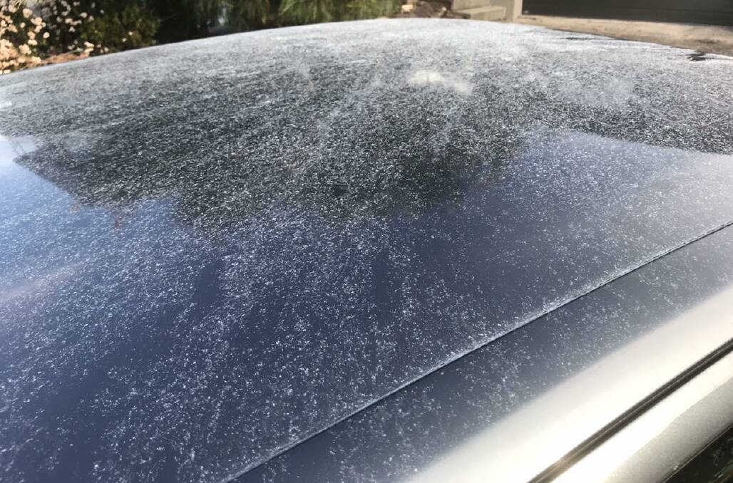 Roof of a vehicle in Eden covered in lime dust following nearby road stabilisation works in June 2020.