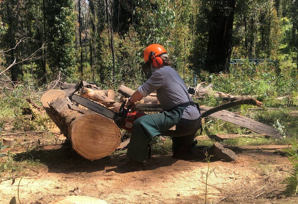 Participants were trained to judge the risk factors involved before cutting and learnt about positioning logs safely. Photo supplied.