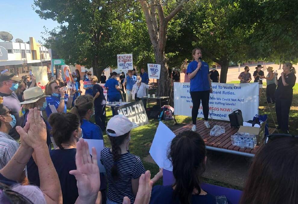 The crowd at Littleton Gardens showed up in support of better conditions for nurses and midwives. Photo: Leah Szanto