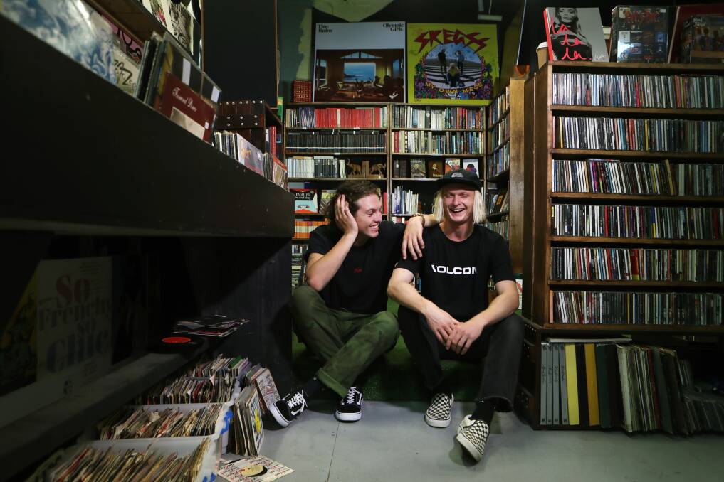 Zach and Billy at Music Farmers - the Wollongong record store owned by Jeb Taylor, who also runs the Hockey Dad label Farmer and the Owl. Picture:: Sylvia Liber