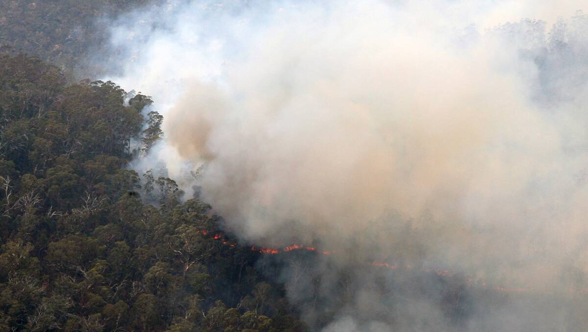 An aerial closeup of a section of the fire front of the Orroral Valley fire in Namadgi National Park. Picture: Department of Defence
