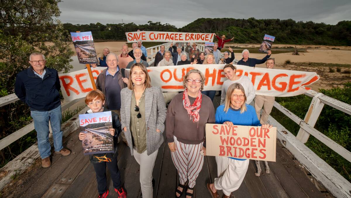 Joanna Cave, Sheena Boughen and Karen Jones have led the charge to save the Cuttagee Bridge. Picture: Sitthixay Ditthavong