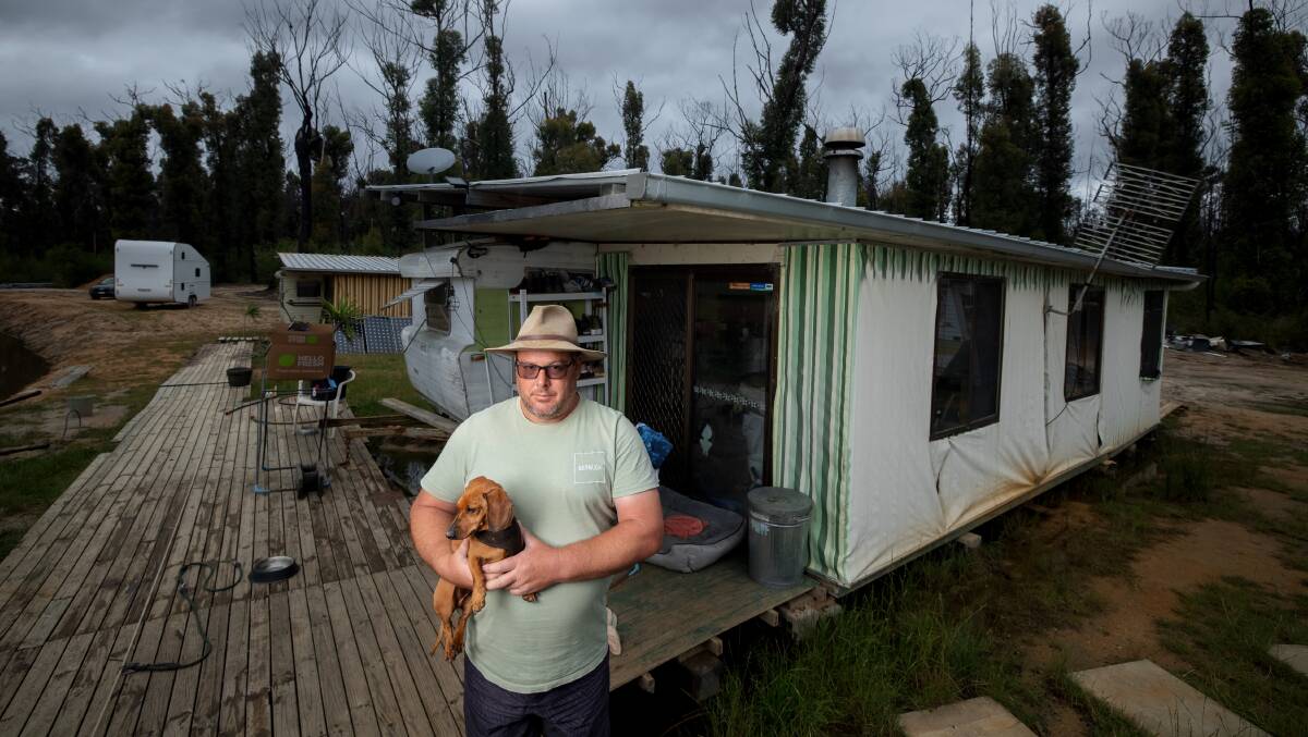 Shane Tegel and his family have been living in caravans while they rebuild after losing their home in the South Coast bushfires two years ago. Picture: Sitthixay Ditthavong