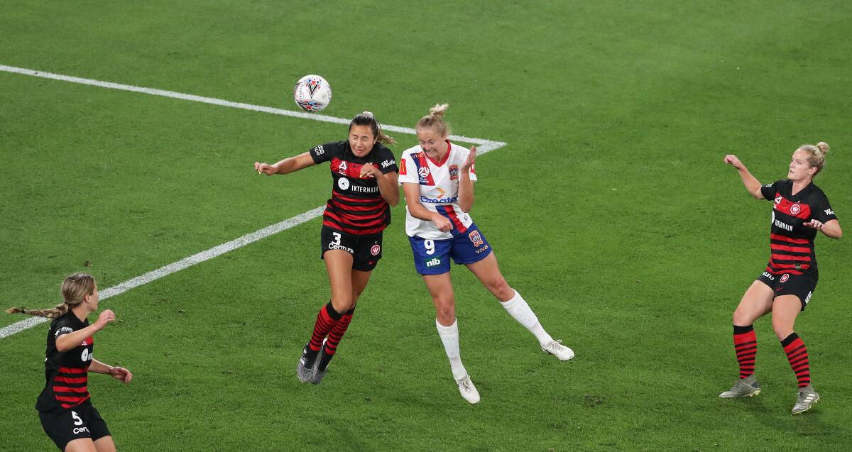 LIMITED CHANCES: Newcastle's Tara Andrews attacks the ball against Wanderers at Bankwest Stadium on Friday night. Picture: Matt King/Getty Images