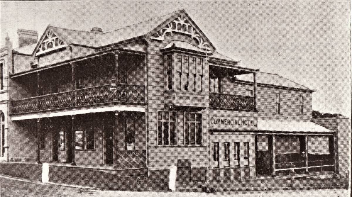 Popular establishment: The Commercial Hotel on the corner of Gipps Street and Carp Street. During the afternoons and evenings many would patronise "Bill" Smith's billiard room at the rear of the hotel.