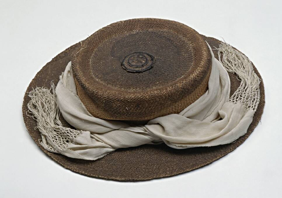 A cabbage tree hat with a puggaree wrapped around it. The material found in the body was what the author wanted to use as a pugggaree (scarf).