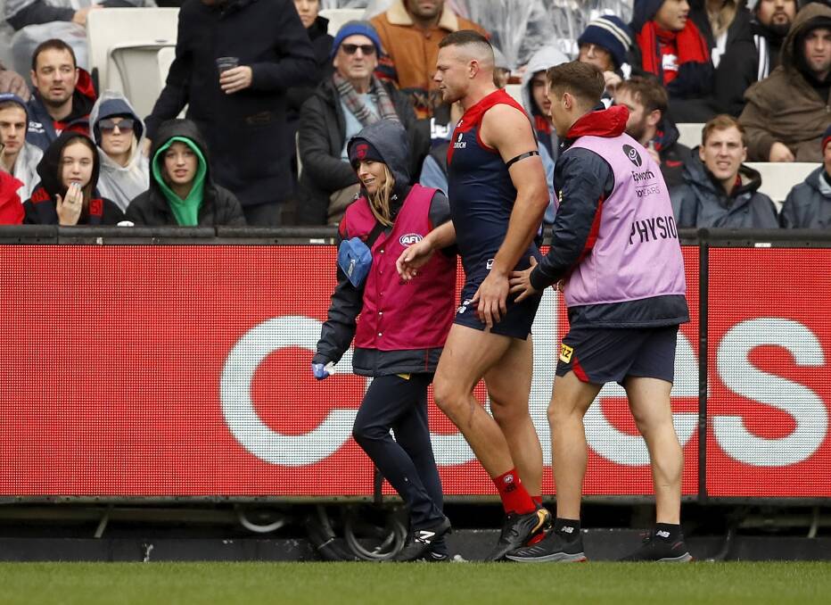 Melbourne will miss Steven May. Photo: Dylan Burns/AFL Photos via Getty Images